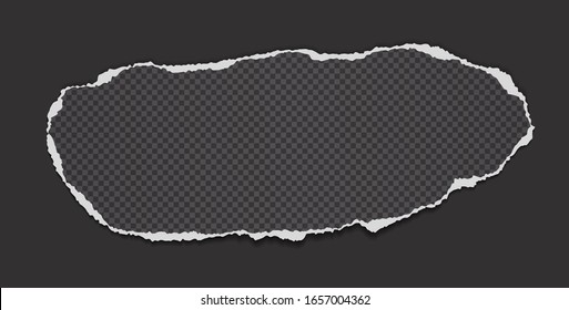 Torn, ripped piece of squared oval paper with soft shadow is on black background for text. Vector illustration