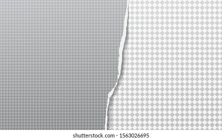 Torn, ripped piece of white and dark grey squared paper with soft shadow. Background for text. Vector illustration