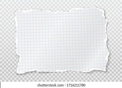 Torn, ripped piece of white squared note paper with soft shadow are on white background for text. Vector illustration