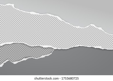 Torn, ripped pieces grey and white paper with soft shadow are on squared background for text. Vector illustration