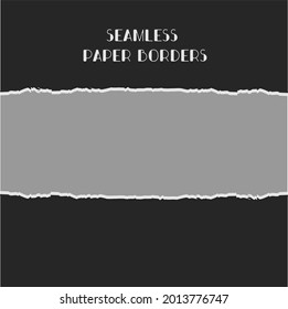 Torn, ripped pieces of horizontal black paper on grey background for text. Vector illustration.