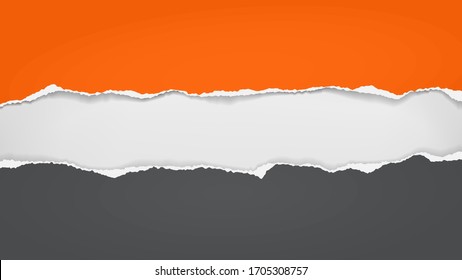Torn, ripped pieces of horizontal orange and black paper with soft shadow are on white background for text. Vector illustration - Shutterstock ID 1705308757