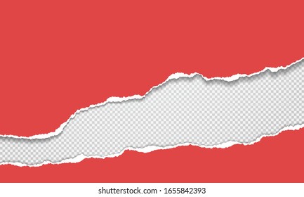 Los trozos de papel rojo horizontal desgarrados y con sombra suave están en el fondo cuadrado gris del texto. Ilustración del vector