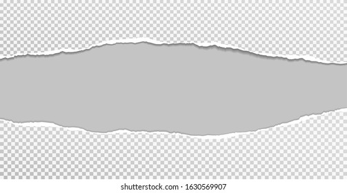 Torn, ripped pieces of horizontal squared paper with soft shadow are on grey background for text. Vector illustration
