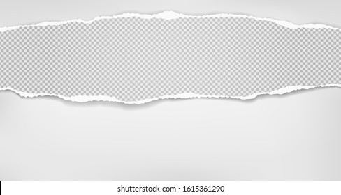 Torn, ripped pieces of horizontal white squared paper with soft shadow is on white background for text. Vector illustration