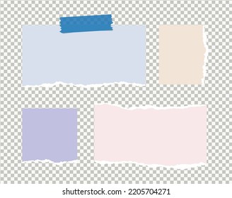 Torn, ripped pieces of paper are on gray squared background for text.