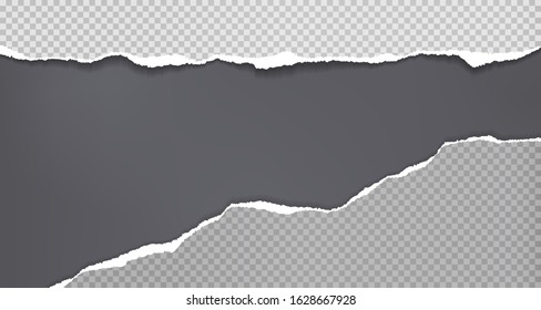 Torn, ripped pieces of squared horizontal paper with soft shadow are on black background for text. Vector illustration