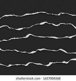Torn, ripped pieces of squared and white paper with soft shadow are on black background for text. Vector illustration