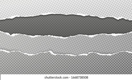 Torn, ripped pieces of white and grey squared paper with soft shadow are on black background for text. Vector illustration