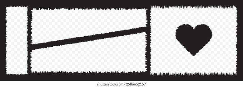 Torn or ripped pieces of white paper edge with shadow on transparent background. Torn paper edge for social media business banner. Ripped newspaper clip art or note with grunge brush stroke texture.