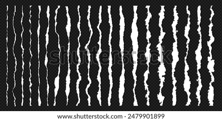 Torn or ripped pieces of white paper edge with shadow on transparent background. Torn paper edge for social media business banner. Ripped newspaper clip art or note with grunge brush stroke texture.