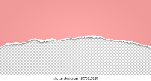 Torn, ripped pink paper strip with soft shadow is on squared background for text. Vector illustration