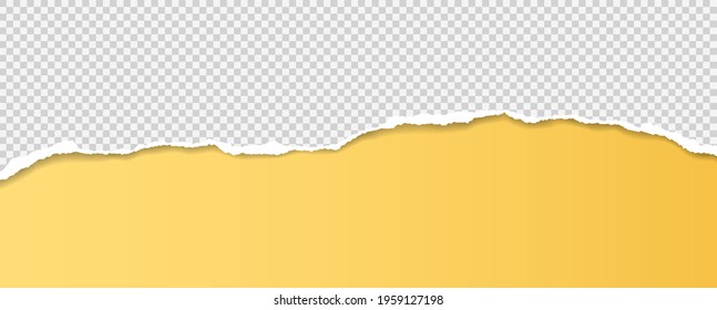 Torn, ripped squared paper strip with soft shadow is on yellow background for text. Vector illustration