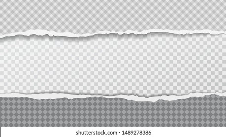 Torn, ripped, squared paper strips with soft shadow for text. Vector template illustration