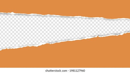 A torn, ripped strip of orange paper with a light shadow on a transparent background for text. A torn piece of cardboard.