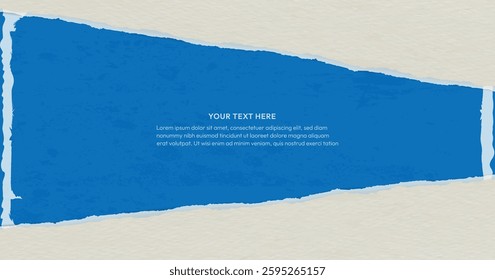 Torn, ripped White and Blue Background paper strips with soft shadow are on squared background for text.  document or newspaper mockup. Vector illustration