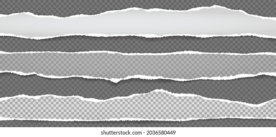 Torn, ripped white and grey paper strips with soft shadow are on squared background for text. Vector illustration