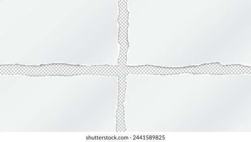 Torn, ripped white paper with soft shadow are on transparent background for text or ad.