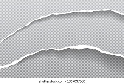 Torn, ripped and white paper strips with soft shadow are on squared background. Vector template illustration