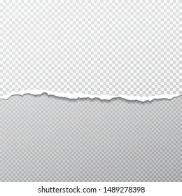 Torn, ripped white paper strips with soft shadow are on squared background. Vector template illustration