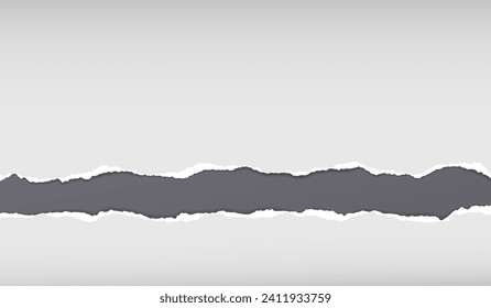 Torn, ripped white paper strips with soft shadow are on dark grey background for text.