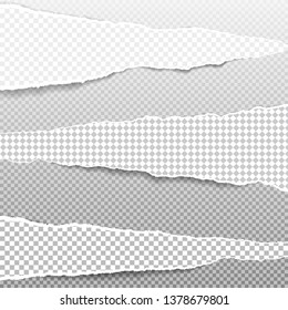 Torn, ripped, white and squared paper with soft shadow are on squared background. Vector template illustration