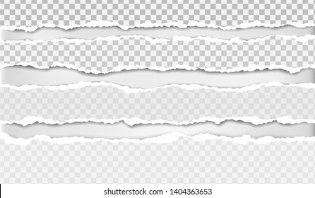 Torn, ripped, white and squared paper strips with soft shadow are on white background. Vector template illustration