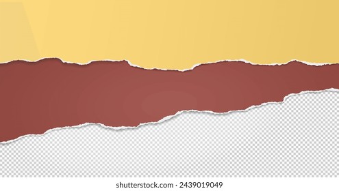 Torn, ripped yellow, brown paper with soft shadow are on squared background for text or ad.