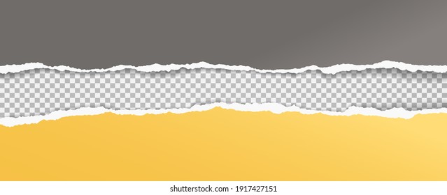 Torn, ripped yellow and dark grey paper strips with soft shadow are on squared background for text. Vector illustration - Shutterstock ID 1917427151