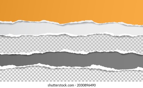 Torn, ripped yellow, grey and white paper strips with soft shadow are for text. Vector illustration