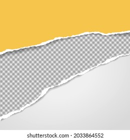 Torn, ripped yellow, grey and white paper strips with soft shadow are for text. Vector illustration