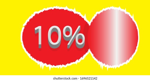 Torn a round sheet of red paper from the bottom.Piece of torn, ripped grainy red paper strip with soft shadow is on squared background.Sale promotion discount banner.