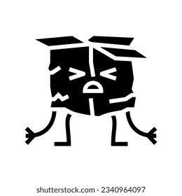 torn sad cardboard box character glyph icon vector. torn sad cardboard box character sign. isolated symbol illustration