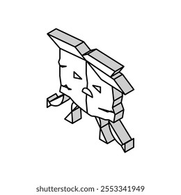 caixa de papelão rasgada ícone isométrico de caractere vetor. rasgado símbolo de caixa de papelão triste. ilustração de símbolo isolado