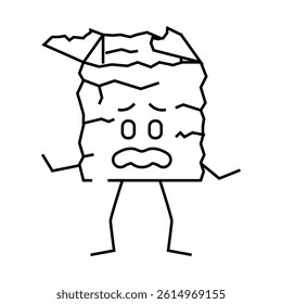 torn sad cardboard box character line icon vector. torn sad cardboard box character sign. isolated contour symbol black illustration
