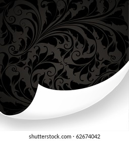 Torn seamless floral background for vintage design. Free place for text. Black ornament with abstract flowers and leafs.