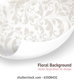 Torn seamless floral background for vintage design. Free place for text. Light ornament with abstract flowers and leafs.