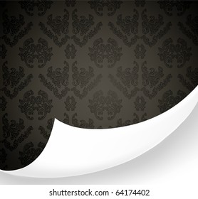 Torn seamless floral background for vintage design. Free place for text. Dark ornament with abstract flowers and leafs.