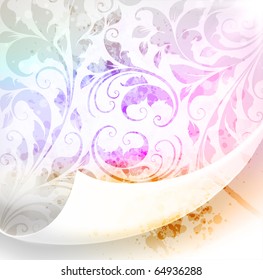 Torn seamless floral background for vintage design. Free place for text. Light ornament with abstract flowers and leafs.
