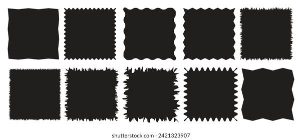Torn shape pieces set. Set of black jagged paper square. Zig zag square shape with jagged edges	 svg