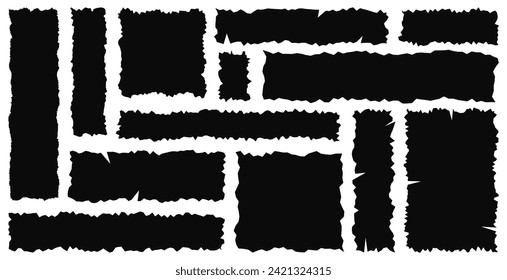 Torn shape pieces set. Set of black jagged paper rectangle . Zig zag rectangle shape with jagged edges	