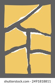 Torn sheet of colored yellow paper isolated on a dark background. Blank page with uneven edges. For textbox, mockup, collage.