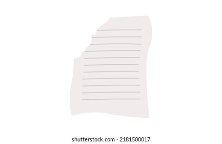 Torn sheet of lined paper clipart. Simple sheet of tear paper vector design isolated on white background. Wrinkled piece of school lined paper waste cartoon. Garbage sorting concept clipart doodle