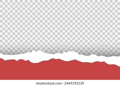 Torn Sheet on transparent background. Red ripped paper. Vector illustration in flat style. Page with uneven texture edge.