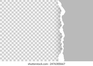 Torn Sheet on transparent background. Gray ripped paper. Vector illustration in flat style. Page with uneven texture edge.