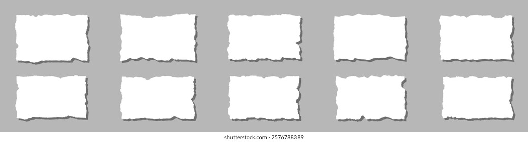 A torn sheet of paper. Blank pieces of white paper for notes. Notepad page with shadow.Templates for notes.

