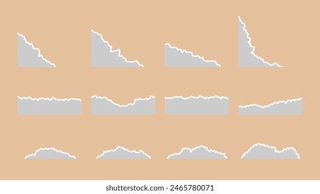 Torn Sheet of Paper Set. Torn Paper and Strips for Edge Decoration. Vector Illustration