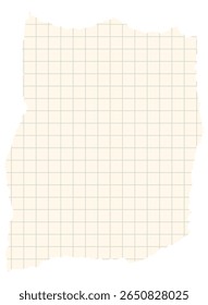 Torn sheet of school notebook or exercise book in a cage. Vector illustration of a piece of paper. Element for notes, scrapbooking.