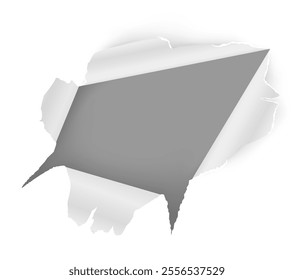 Torn sheet of white paper creating a dramatic ripped effect, revealing a textured gray surface underneath, enhancing the layered visual appeal and adding depth to the composition