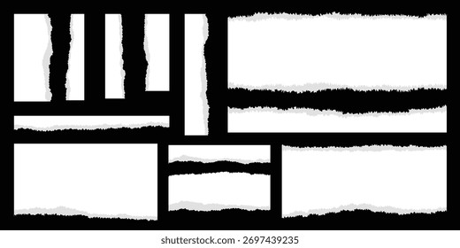 Torn sheets of paper. A set of torn paper and strips of paper on a dark background. Vector illustration.